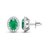 Genuine Diamond and Zambian Emerald Halo Earrings