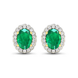 Genuine Diamond and Zambian Emerald Halo Earrings