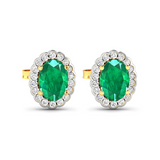 Genuine Diamond and Zambian Emerald Halo Earrings