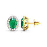 Genuine Diamond and Zambian Emerald Halo Earrings