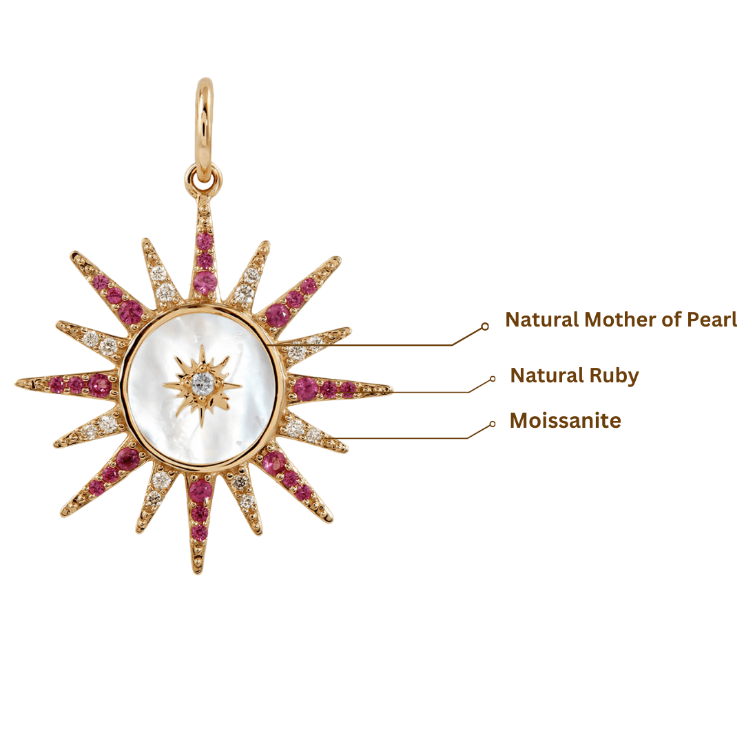 Collier avec pendentif en nacre et rubis