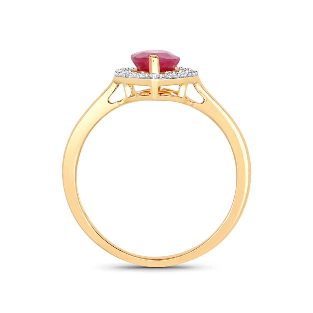 Genuine 10K Ruby White Diamond Halo Ring