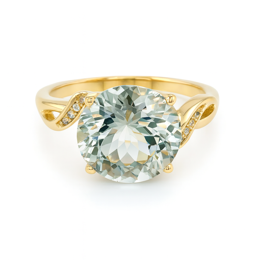 Natural Round Green Amethyst Silver Ring