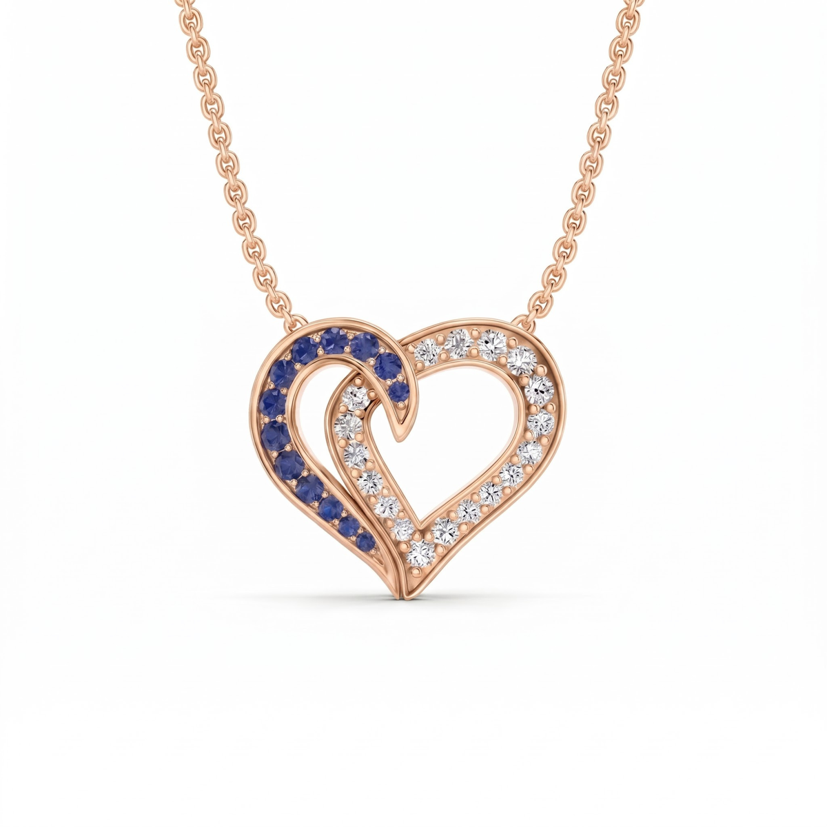 0.64 Cttw Round Sapphire and Lab Grown Diamond 14K Gold Pave Open Heart Pendant Necklace