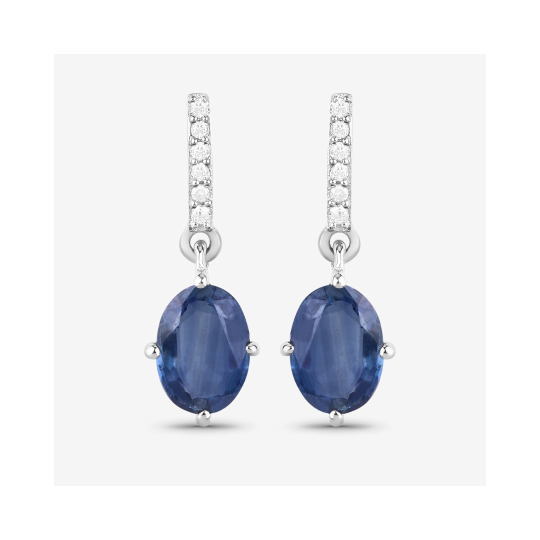 Genuine Blue Sapphire and Diamond 10K Gold Earrings