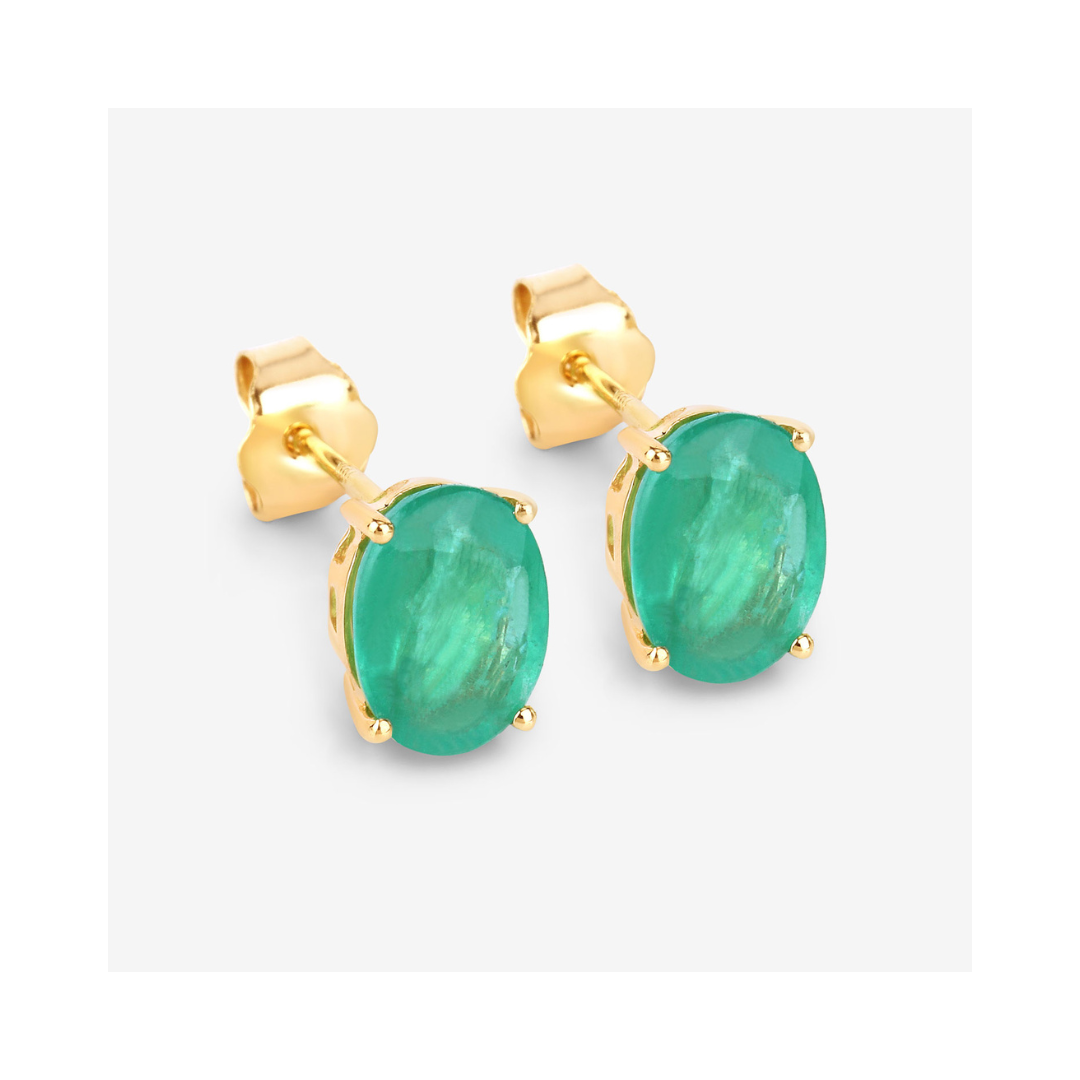 Genuine Green Zambian Emerald Oval Stud Earrings