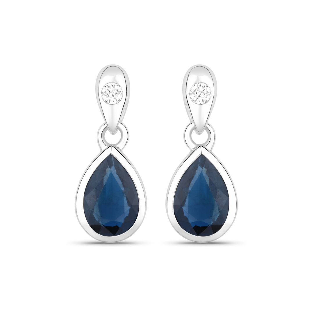 Genuine Blue Sapphire Diamond Dangle Earrings