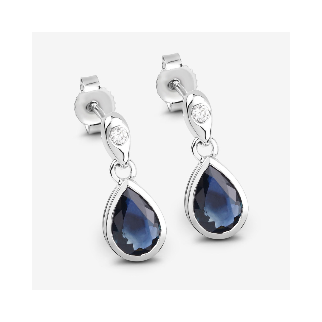 Genuine Blue Sapphire Diamond Dangle Earrings