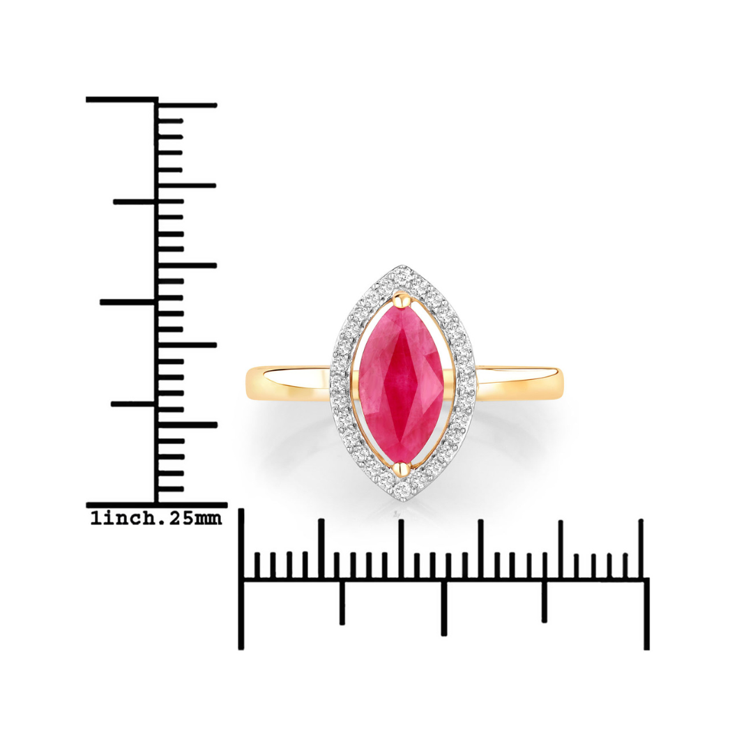 Genuine 10K Ruby White Diamond Halo Ring