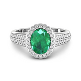 Genuine Zambian Emerald and Diamond Bridge Ring