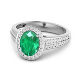 Genuine Zambian Emerald and Diamond Bridge Ring