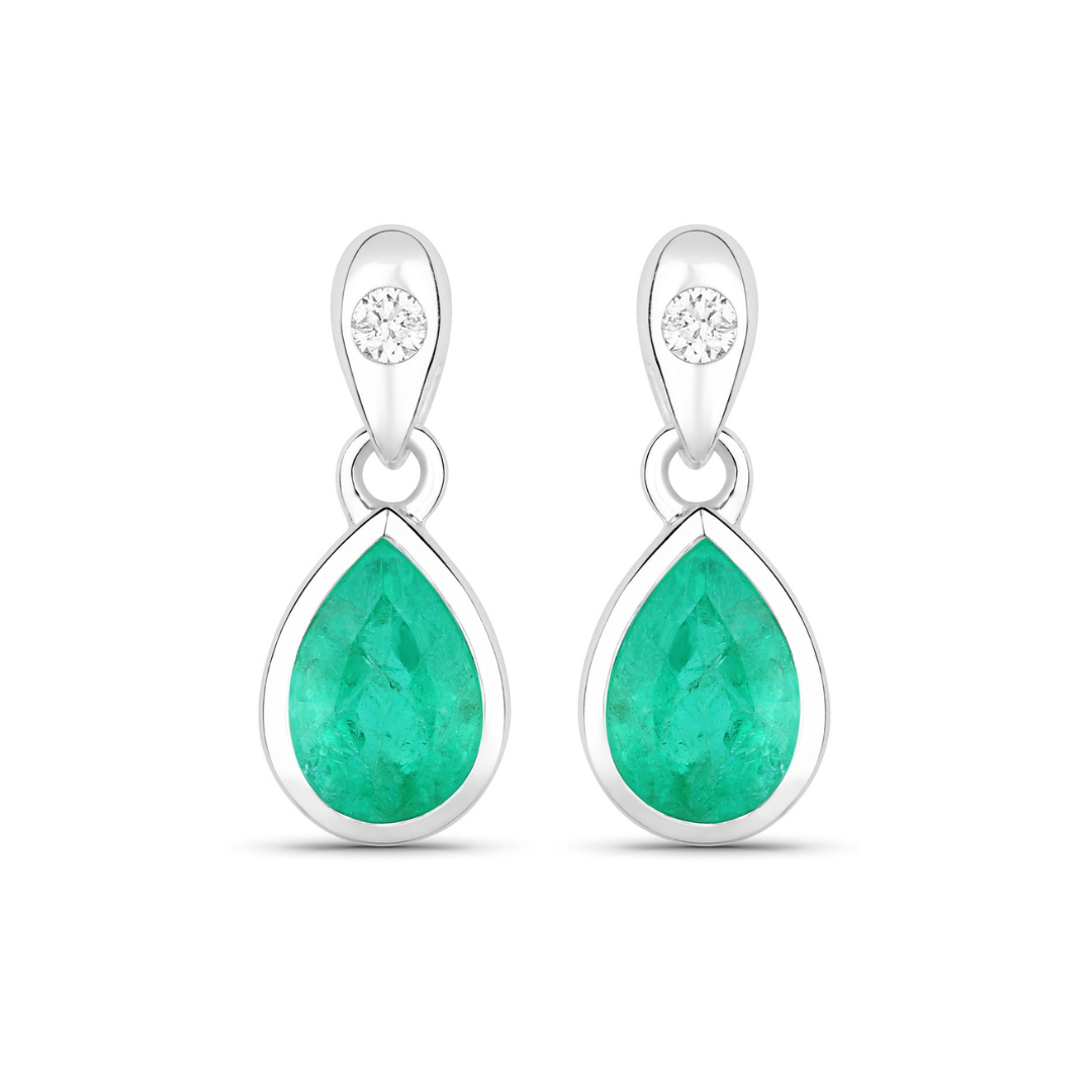 Genuine Zambian Emerald and Diamond Dangle Earrings