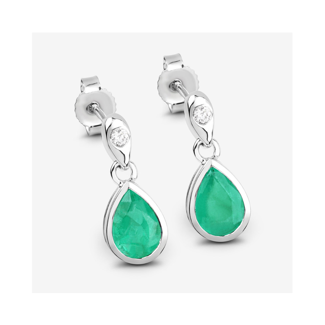 Genuine Zambian Emerald and Diamond Dangle Earrings