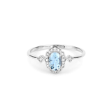 Blue oval Aquamarine Diamond Halo Ring