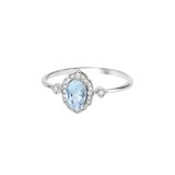 Blue oval Aquamarine Diamond Halo Ring