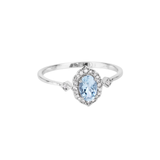 Blue oval Aquamarine Diamond Halo Ring