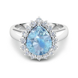 Genuine Diamond and Aquamarine Halo Ring