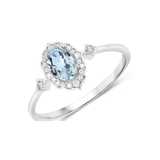 Blue oval Aquamarine Diamond Halo Ring