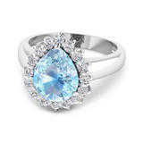 Genuine Diamond and Aquamarine Halo Ring