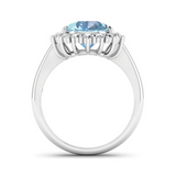 Genuine Diamond and Aquamarine Halo Ring