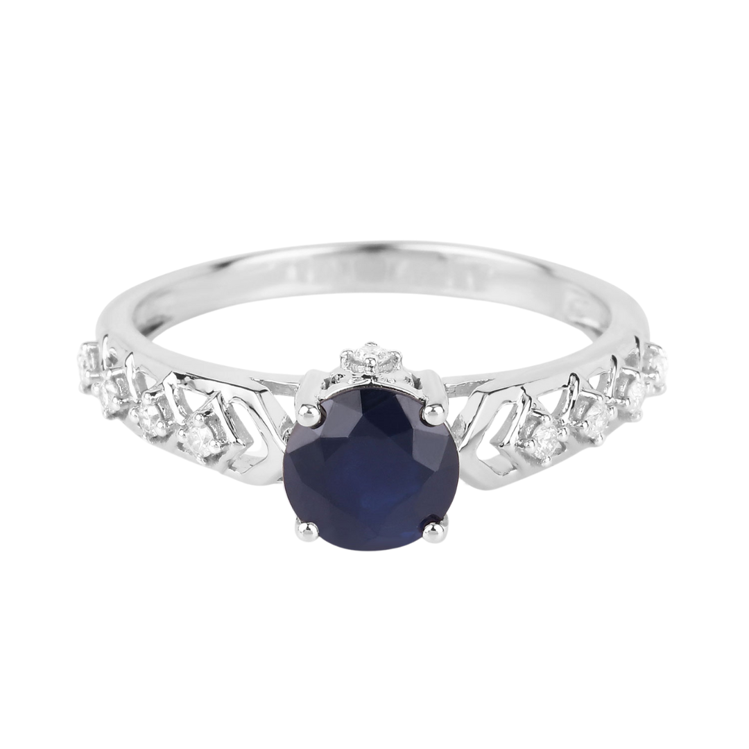 Genuine 10K Blue Sapphire and Diamond Ring