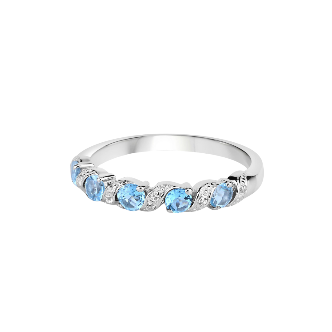 Genuine Swiss Blue Topaz 5 Stone Sterling Silver Ring