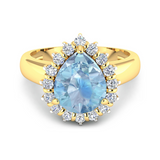 Genuine Diamond and Aquamarine Halo Ring