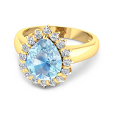 Genuine Diamond and Aquamarine Halo Ring