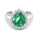 Genuine Diamond and Zambian Emerald Halo Ring