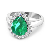 Genuine Diamond and Zambian Emerald Halo Ring