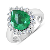 Genuine Diamond and Zambian Emerald Halo Ring