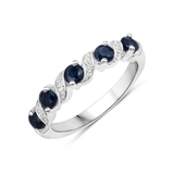 Genuine Blue Sapphire and White Topaz 5 Stone Ring