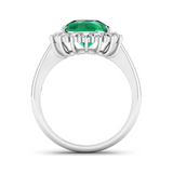 Genuine Diamond and Zambian Emerald Halo Ring