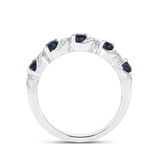 Genuine Blue Sapphire and White Topaz 5 Stone Ring