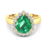 Genuine Diamond and Zambian Emerald Halo Ring