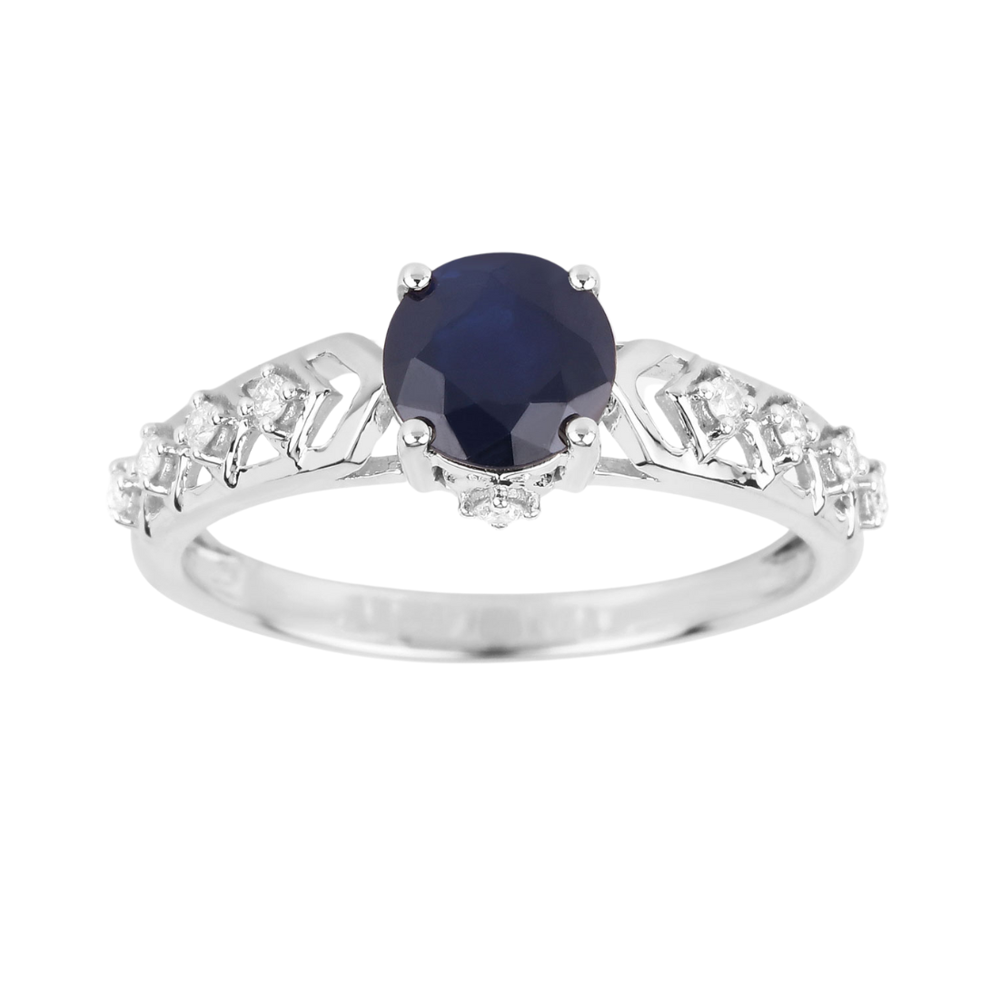Genuine 10K Blue Sapphire and Diamond Ring