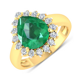 Genuine Diamond and Zambian Emerald Halo Ring