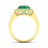 Genuine Diamond and Zambian Emerald Halo Ring