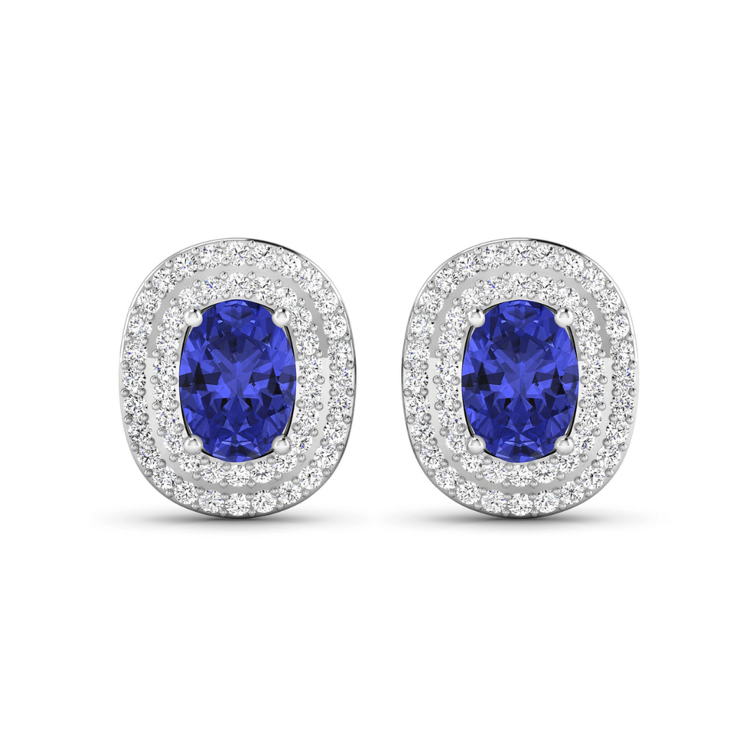 Genuine Diamond Tanzanite Halo Studs