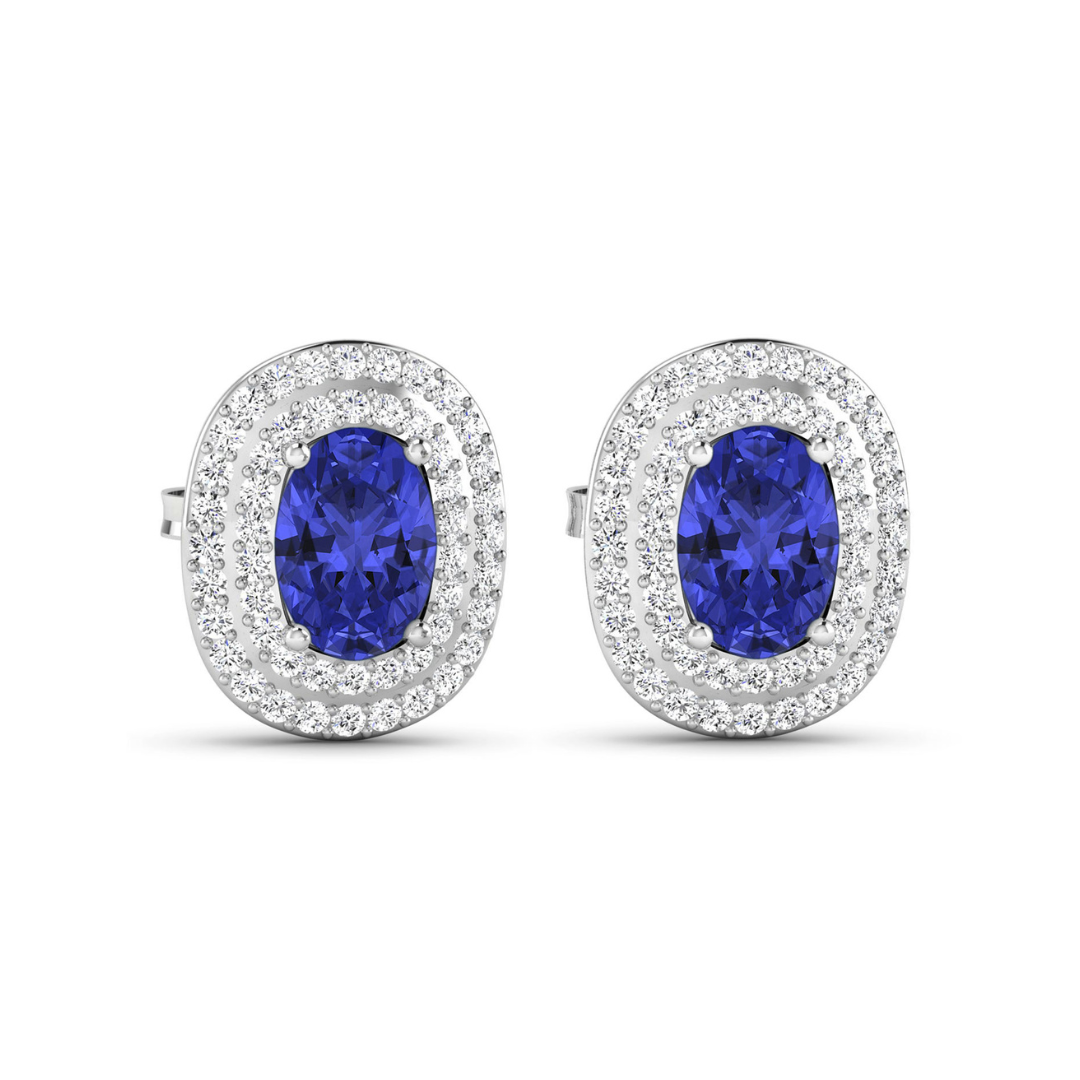 Genuine Diamond Tanzanite Halo Studs