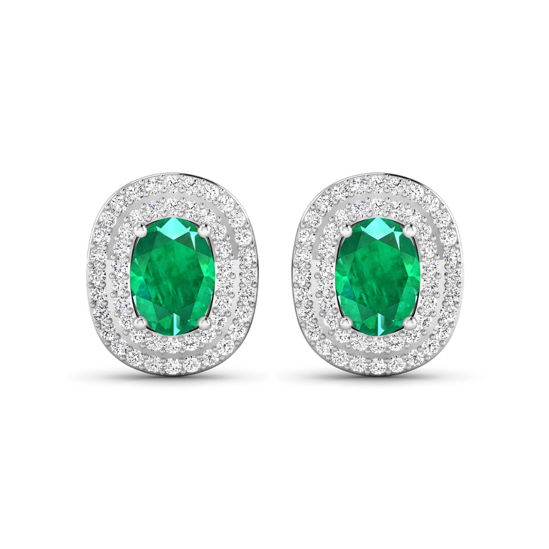 Genuine Diamond and Zambian Emerald 14k Gold Studs