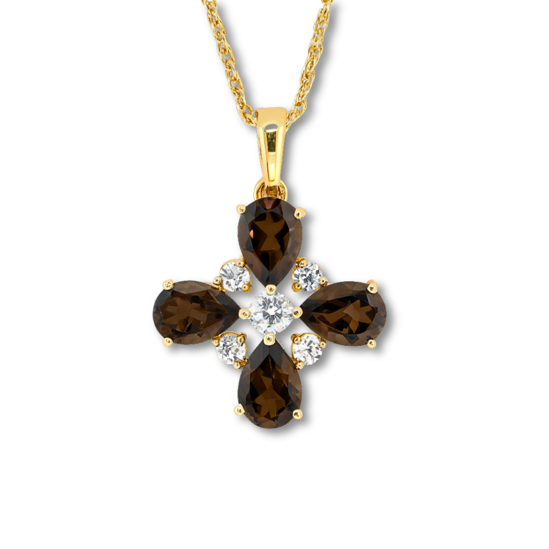 Natural Smoky Quartz Dainty Four Clover Necklace