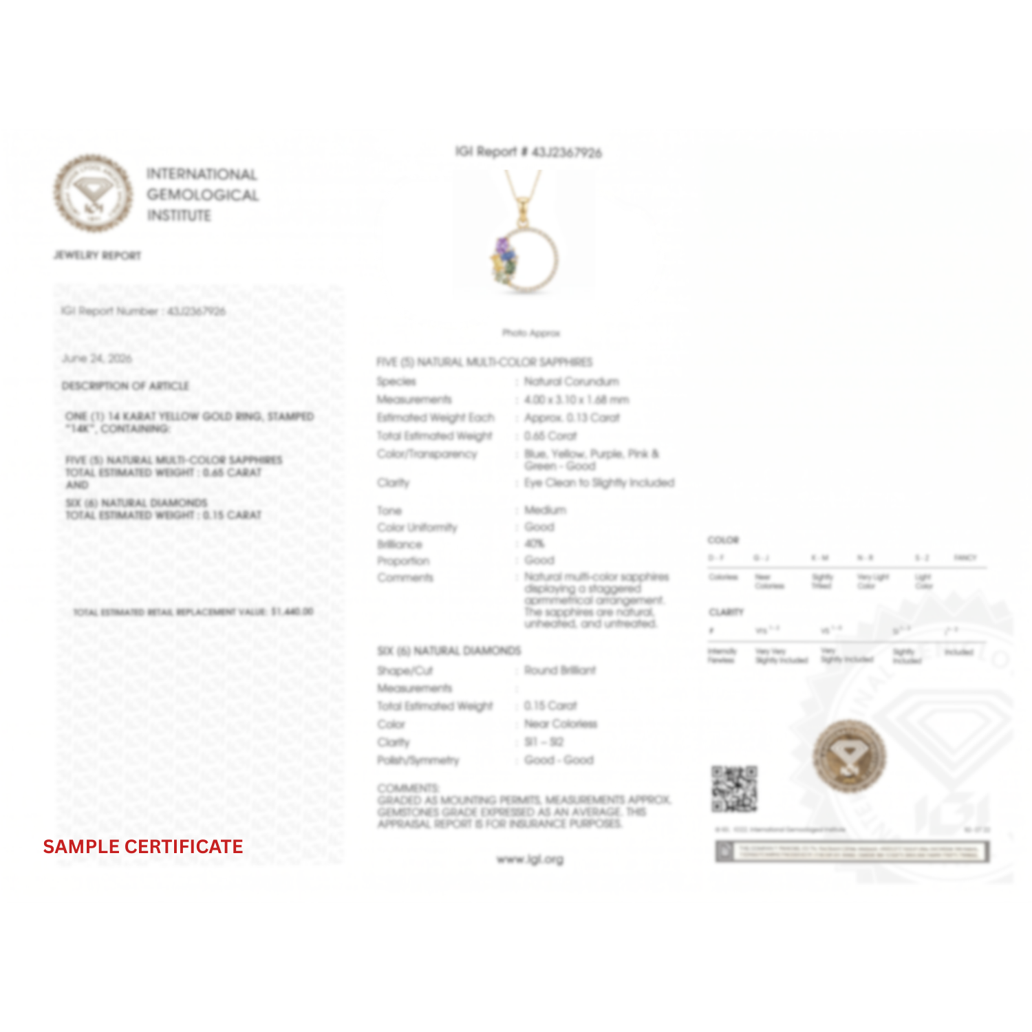 IGI Certified 0.83 Ct Multi Color Unheated Clustered Sapphire Diamond 14K Yellow Gold Wreath Pendant Necklace