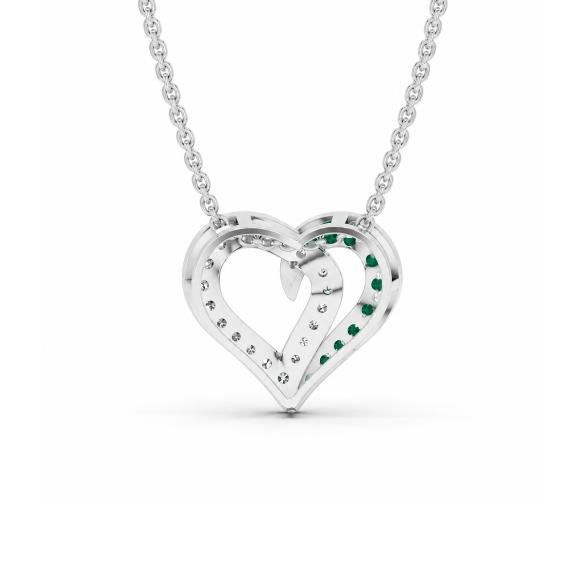0.64 Cttw Round Emerald and Lab Grown Diamond 14K Gold Pave Open Heart Pendant Necklace