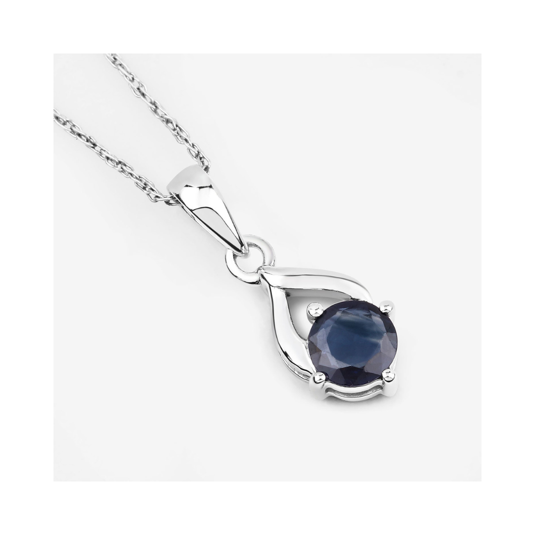 Genuine 10K Blue Sapphire Solitaire Pendant