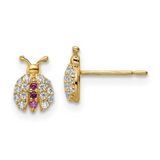 14k Gold Red CZ Lady Bug Earrings