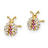 14k Gold Red CZ Lady Bug Earrings