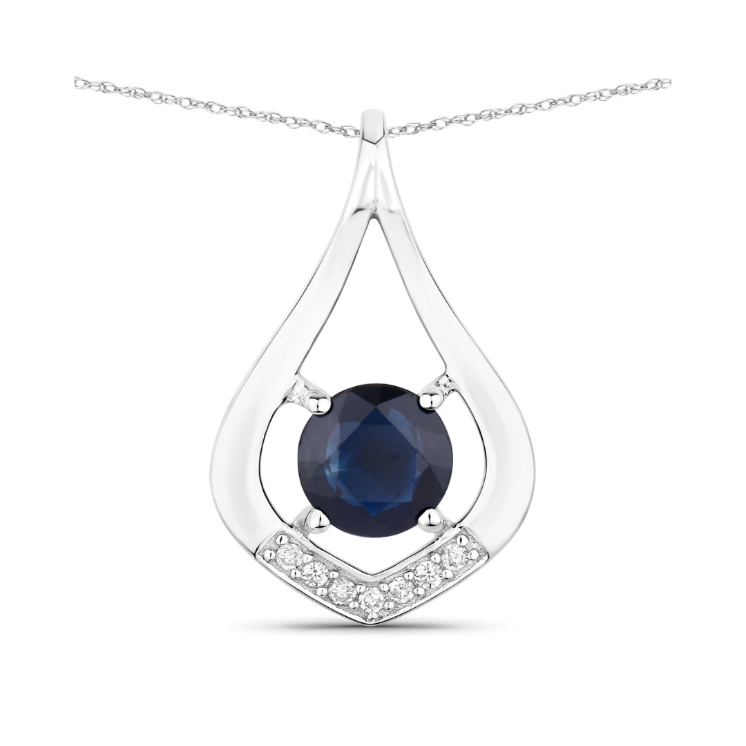 Genuine 10K Blue Sapphire Diamond Cocktail Pendant