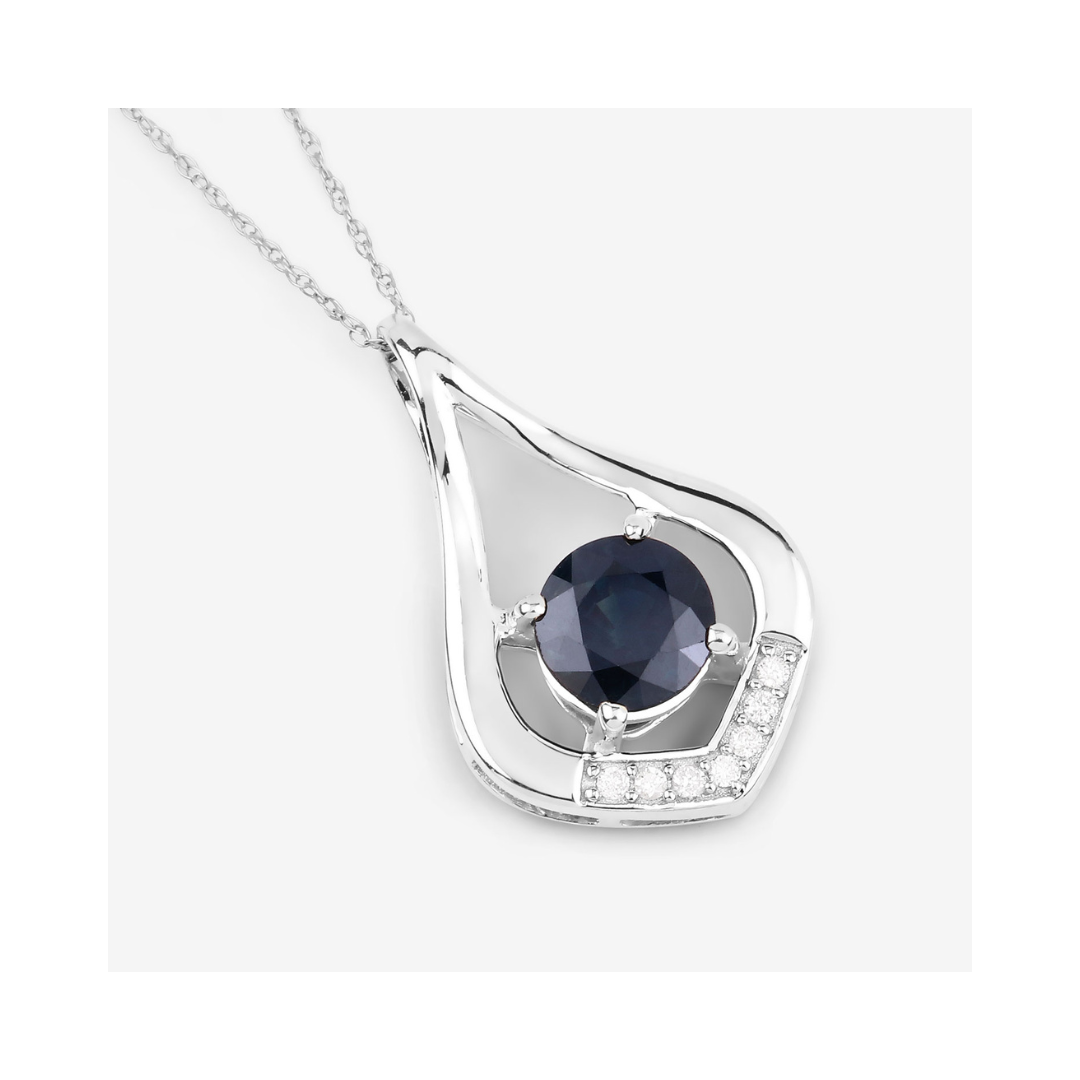 Genuine 10K Blue Sapphire Diamond Cocktail Pendant