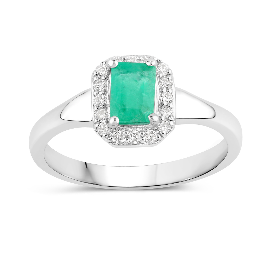 Natural Zambian Emerald and Lab Diamond Ring